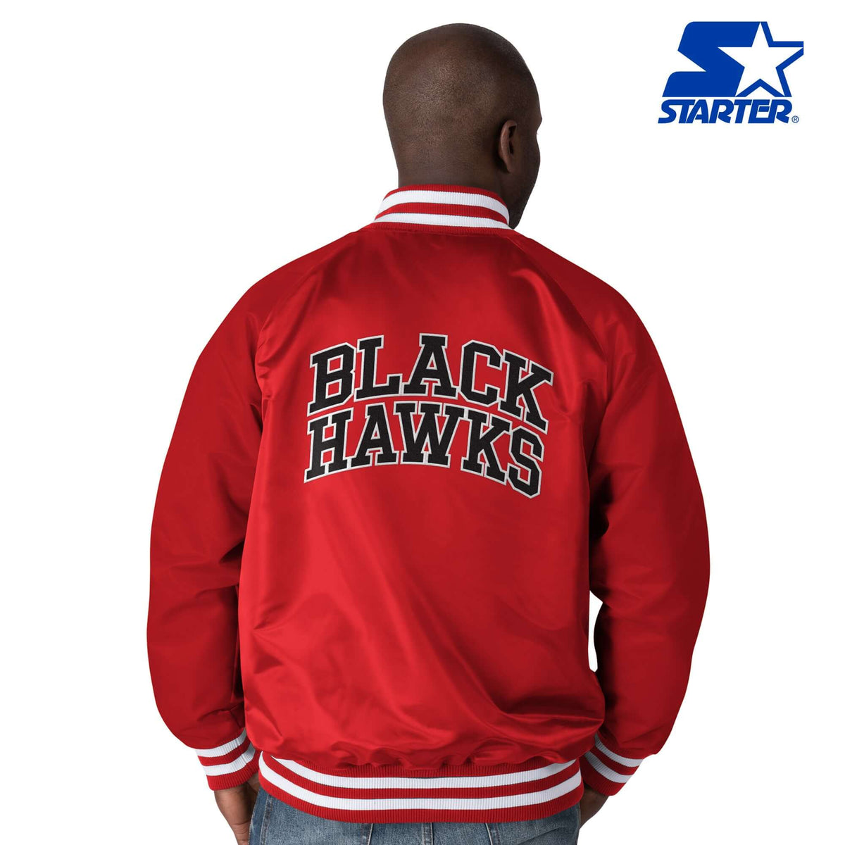 Men's Chicago Blackhawks Starter Black/Red Cross Check Jersey V-Neck Long  Sleeve T-Shirt