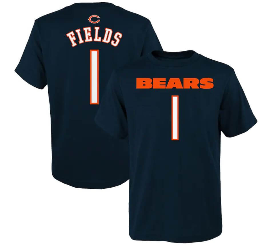 Men's Nike Justin Fields White Chicago Bears Player Name & Number T-Shirt