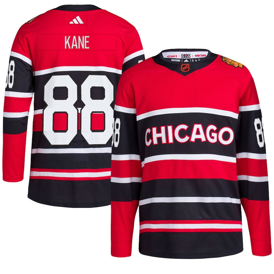 Rare Patrick Kane #88 Chicago Blackhawks Split Red and Black Reebok Jersey  Sz 52