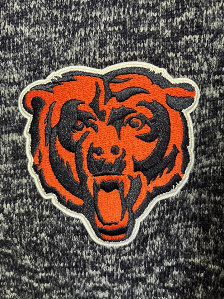 Chicago Bears Men's Antigua Heathered Navy Bear Head Fortune Full-Zip Jacket