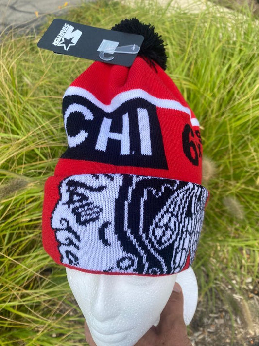 Chicago Blackhawks 6 time Champions NHL Pom Knit Winter Hat