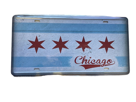 Chicago License Plate Souvenir - Chicago Flag - 12" x 6"