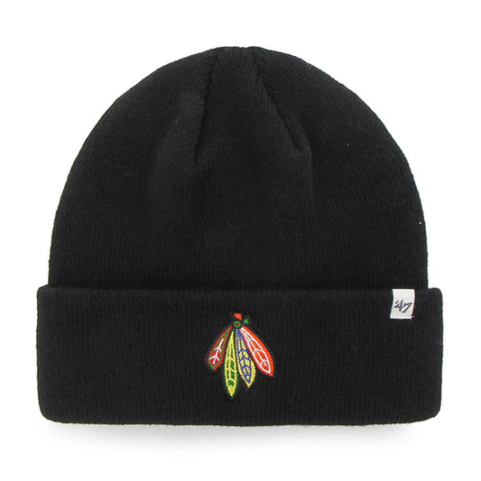 Chicago Blackhawks Feathers Cuffed Black Knit Hat