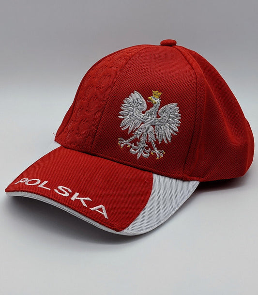 Poland Red White With Eagle on Brim Embossed Hat Cap