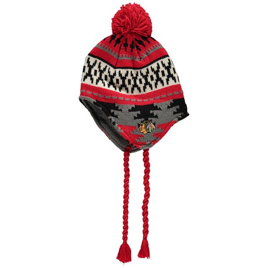 Chicago Blackhawks Men's Official Adidas Red/Black Tassel Knit Hat