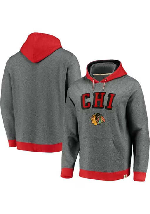 Chicago Blackhawks Mens "Chi" Fanatics Grey Chenille Patch Hood