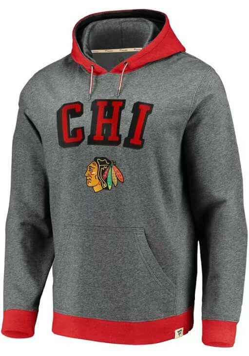 Chicago Blackhawks Mens "Chi" Fanatics Grey Chenille Patch Hood