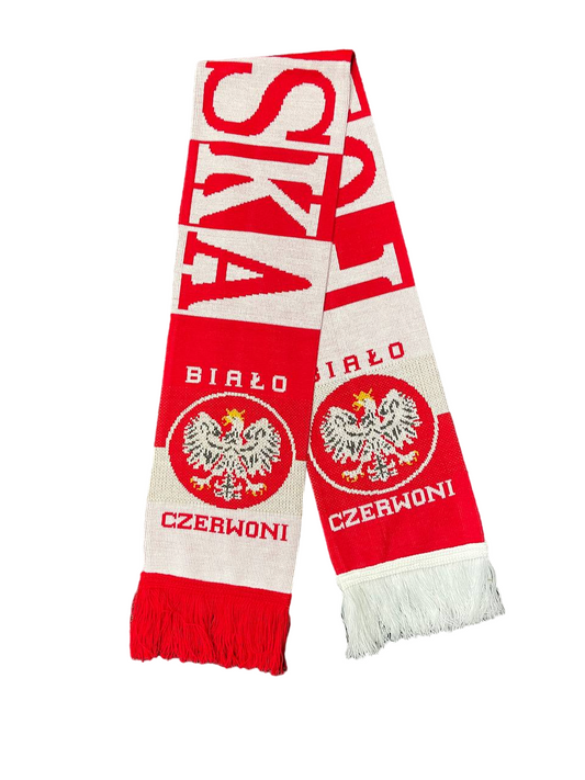 Polska Scarf Bialo Czerwoni Two Ply Red/White With Eagle Made in Poland