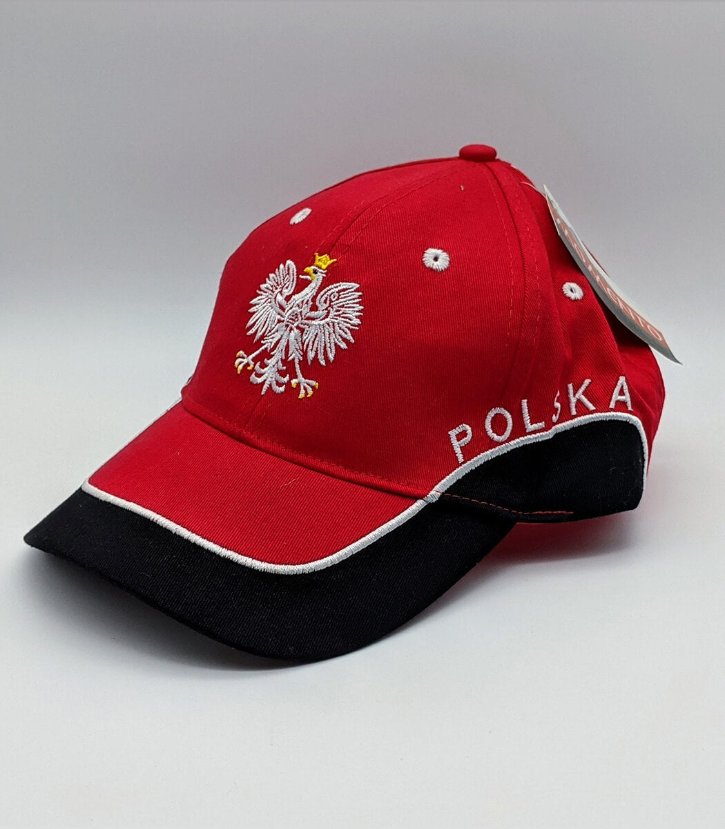 Poland Red Black With Eagle on Brim Embossed Hat Cap