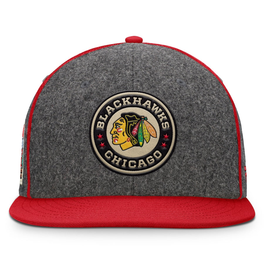 Chicago Blackhawks Fanatics Men's Heather Gray/Red 2025 Winter Classic Novelty Strapback Hat