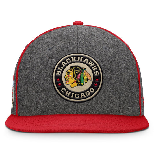 Chicago Blackhawks Fanatics Men's Heather Gray/Red 2025 Winter Classic Novelty Strapback Hat