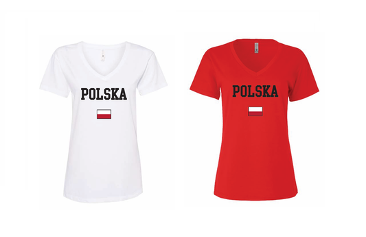 Polska Women's V-Neck T-Shirt Red/White Colors Polish Flag