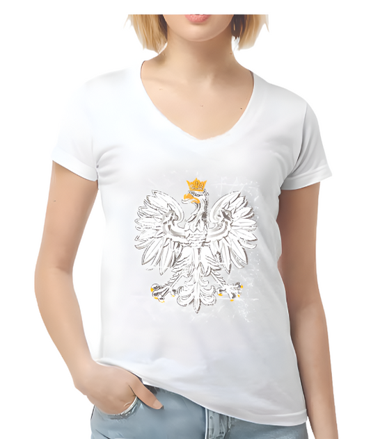 Polska Women's V-Neck T-Shirt White Chest Eagle Polish