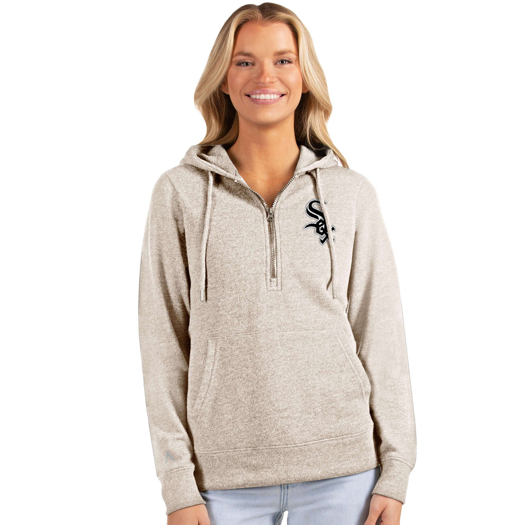 Chicago White Sox Antigua Women's Action Half-Zip Pullover Hoodie - Oatmeal Medium