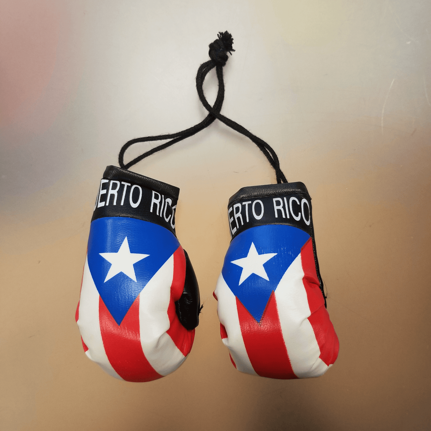 Puerto Rico boxing gloves mini Olympics soccer car mirror hanging 2"x3" in