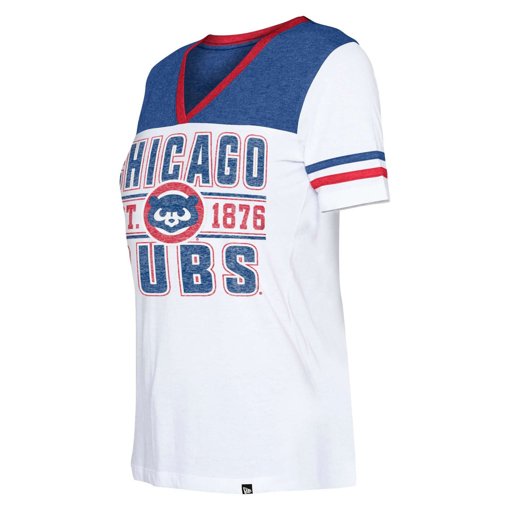 New Era Girls Chicago Cubs White Pinstripe V-Neck T-Shirt