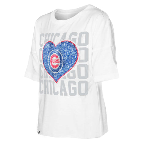 New Era Girls Chicago Cubs Blue Flip Sequin V-Neck T-Shirt