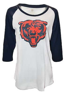 Girls Juniors Chicago Bears 3/4 Sleeve Scoop Neck Glitter T-Shirt Women's  NFL Tee