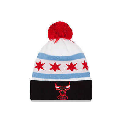 Men's Chicago Bulls Mitchell & Ness Gray/Black Hardwood Classics Draft  Cuffed Knit Hat with Pom