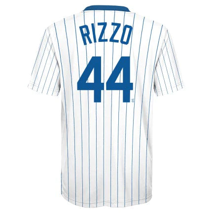 Majestic Anthony Rizzo Chicago Cubs Youth Cooperstown Player Sublimated Jersey Top – White/Royal