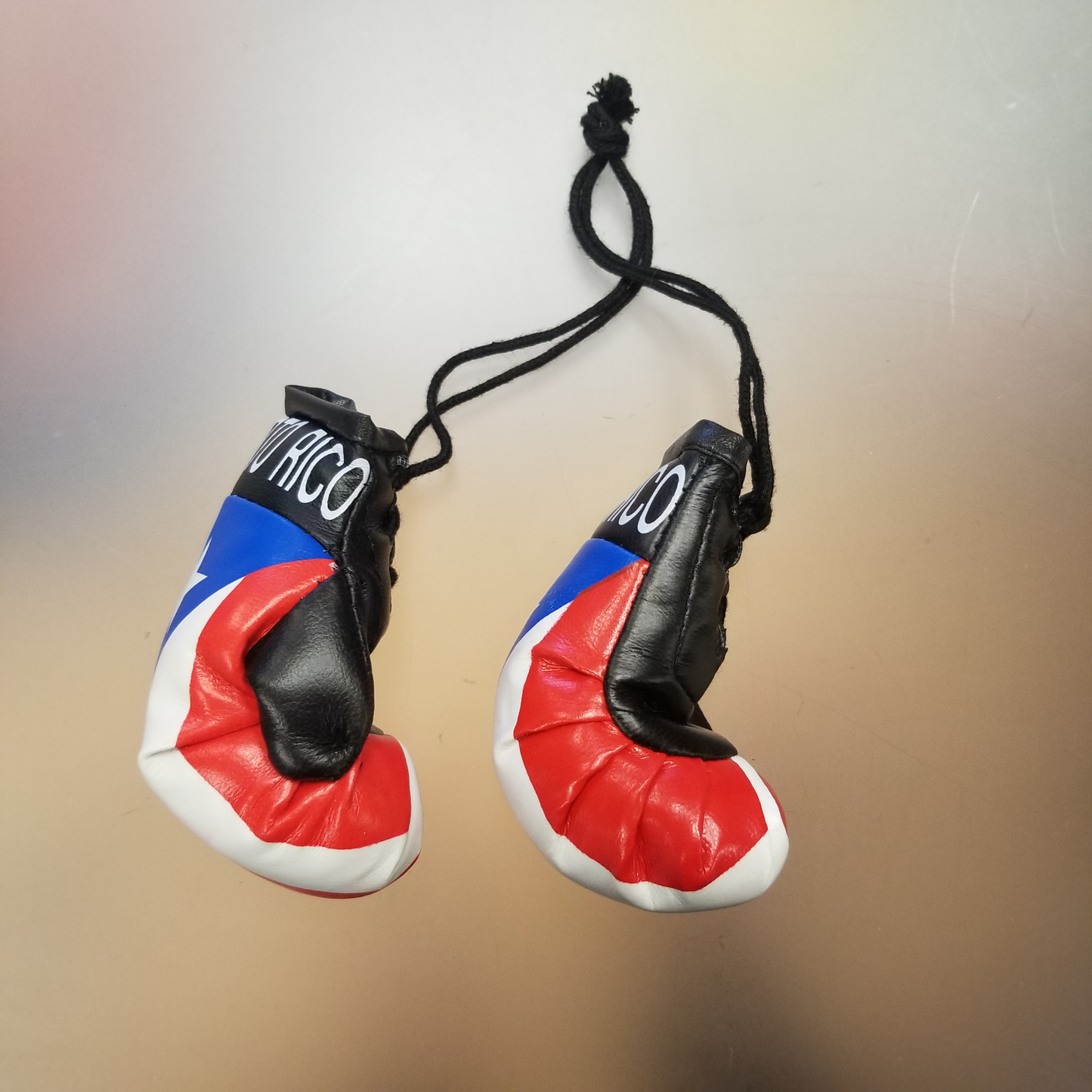 Puerto Rico boxing gloves mini Olympics soccer car mirror hanging 2"x3" in