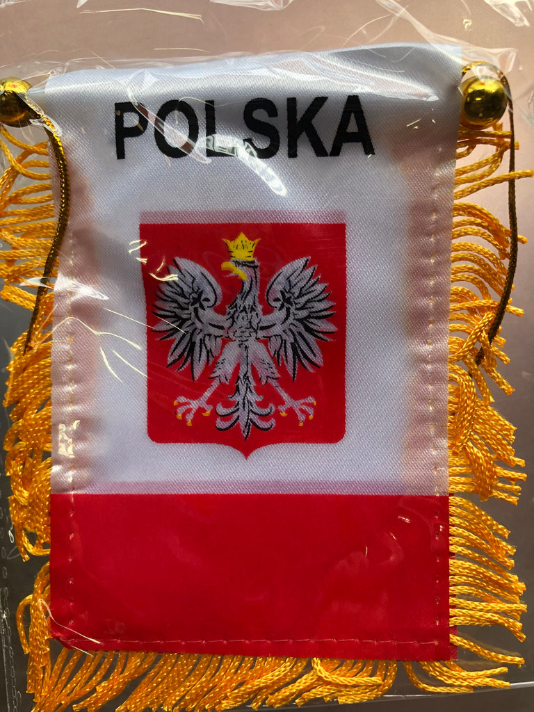 Poland Polish Polska banner mini flag w/ suction cup car window hanger