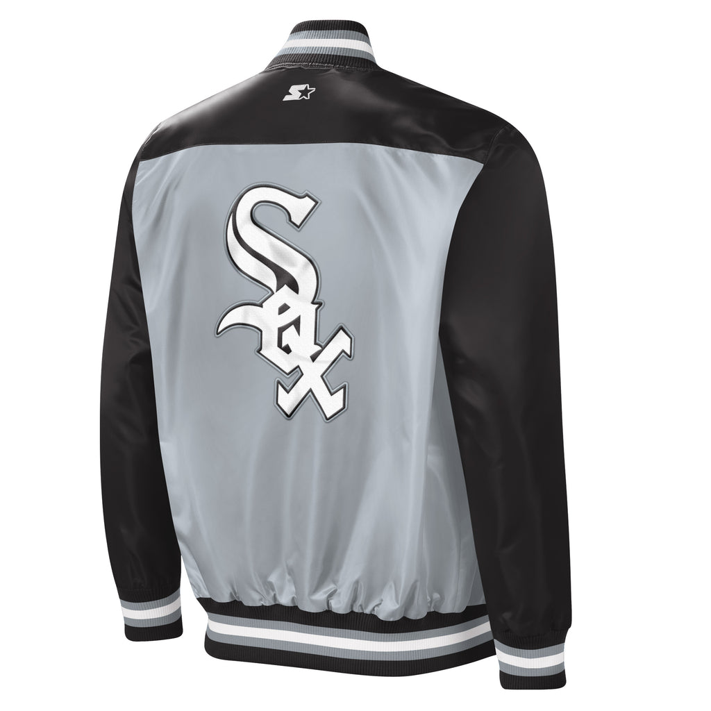 Men's Chicago White Sox Silver and Black Button Down Starter Varsity Jacket L / Team Color