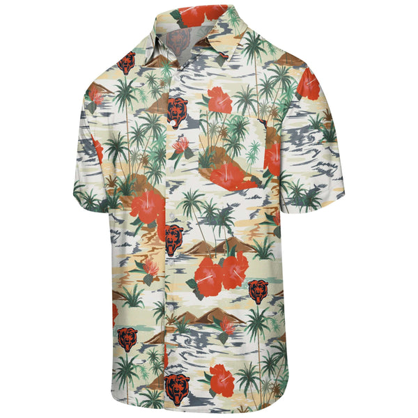 Chicago Bears Nfl Color Hibiscus Button Up Hawaiian Shirt