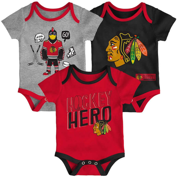 NHL Chicago Blackhawks Infant Boys' 3pk Bodysuit - 12M
