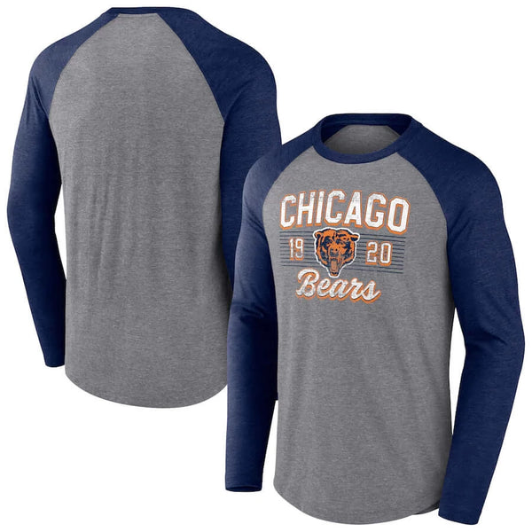 Men's Starter Orange/Navy Chicago Bears Throwback League Raglan Long Sleeve Tri-Blend T-Shirt Size: Small