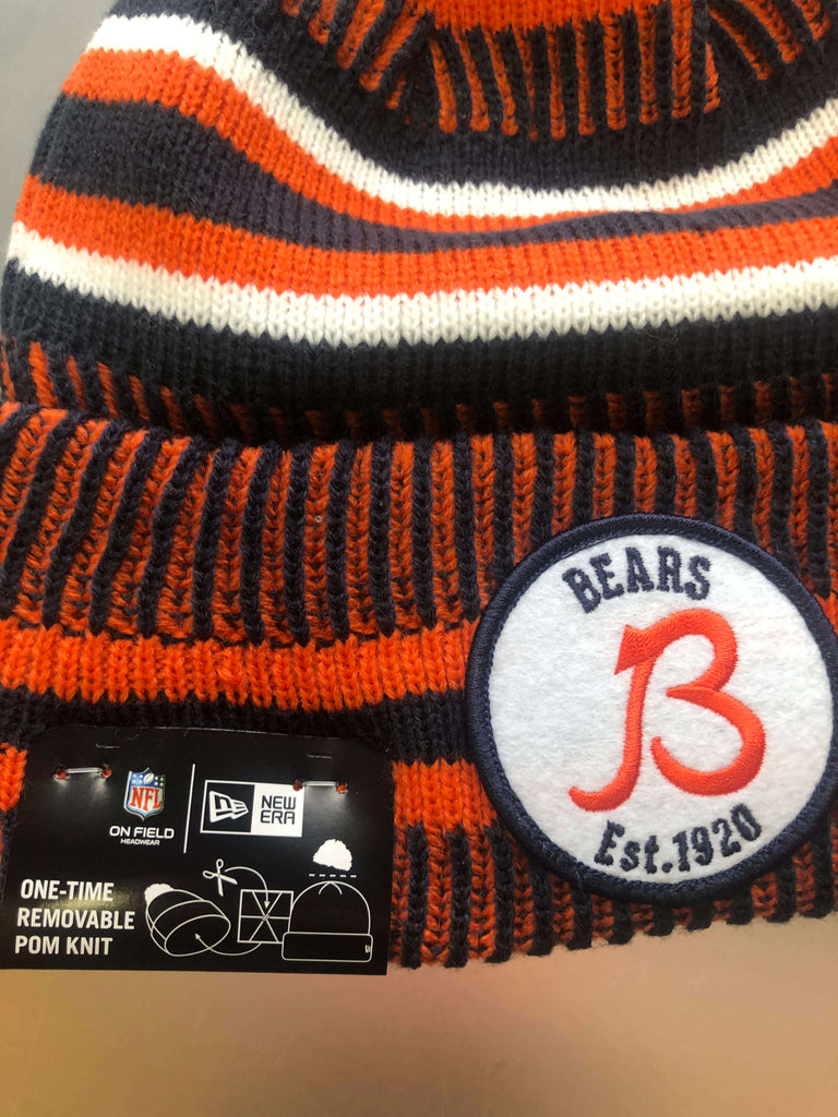 Men's New Era Black/ Chicago Bears 2022 Sideline Cuffed Pom Knit Hat